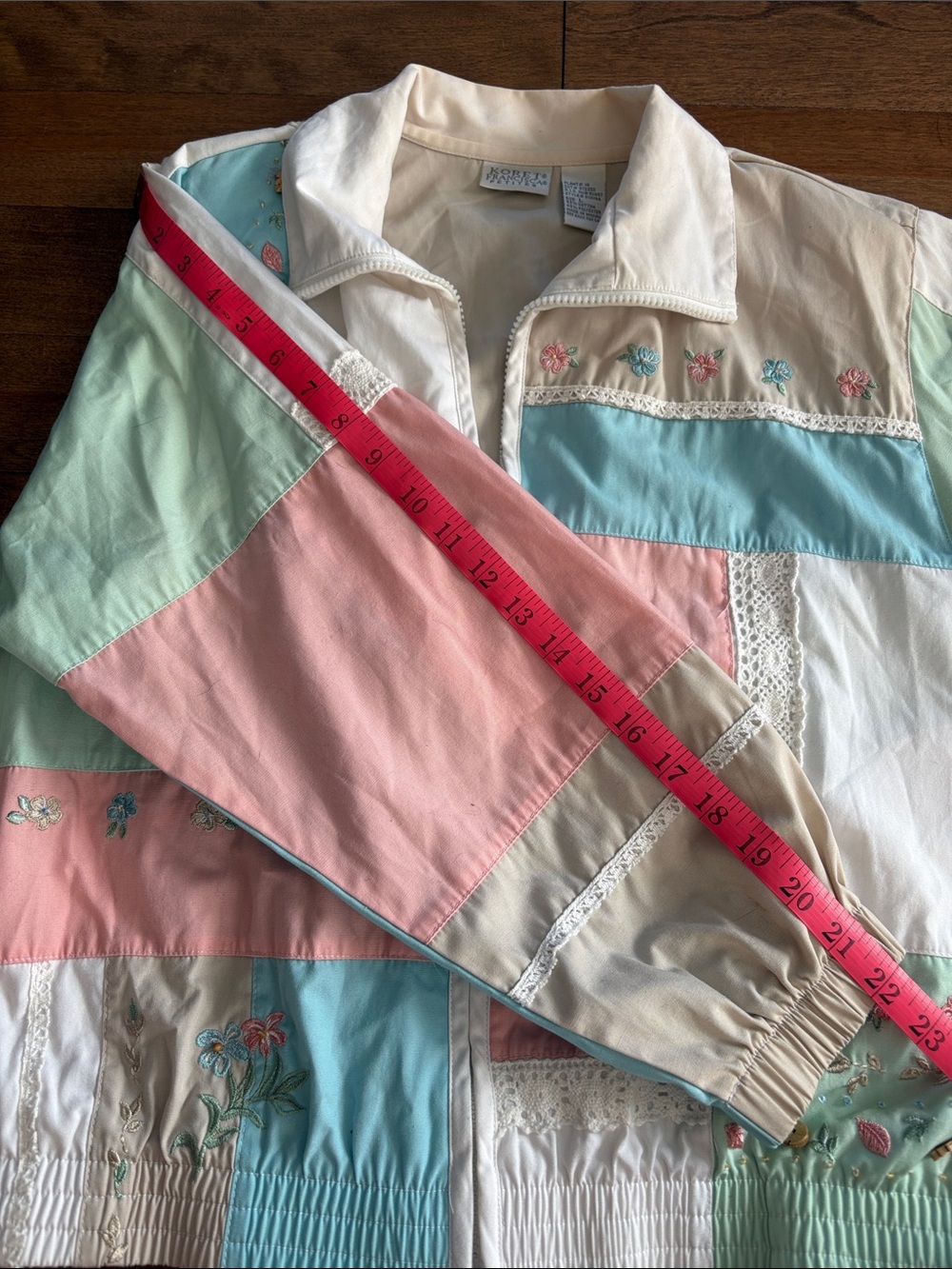 Vintage Pastel Patchwork Bomber Jacket in Pink, Mint, Blue & Cream - Cottagecore - Picture 9 of 13